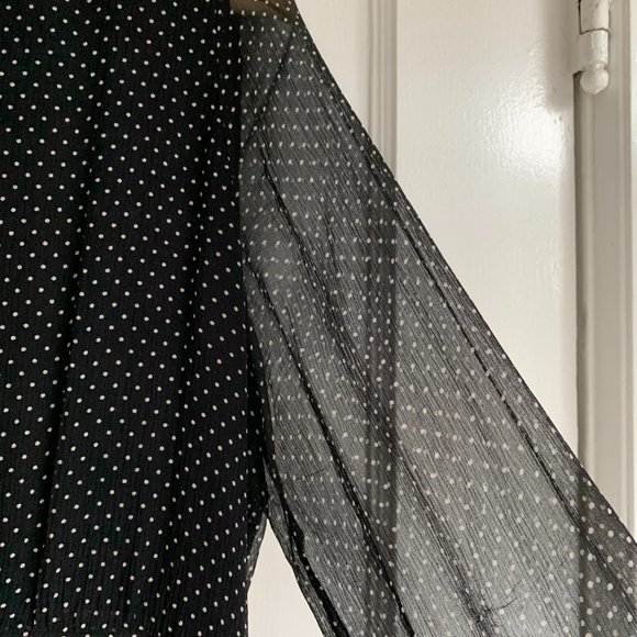 SEZANE Doria 100% Silk Chiffon Mini Dress, Black and Ecru Polka Dots, FR Size 40 - Picture 5 of 10